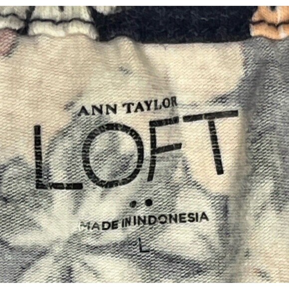 Loft Top LOT 2 Short Sleeve Ruffle T Shirt Floral Navy Blue Peach Tee Large Boho - Picture 6 of 9